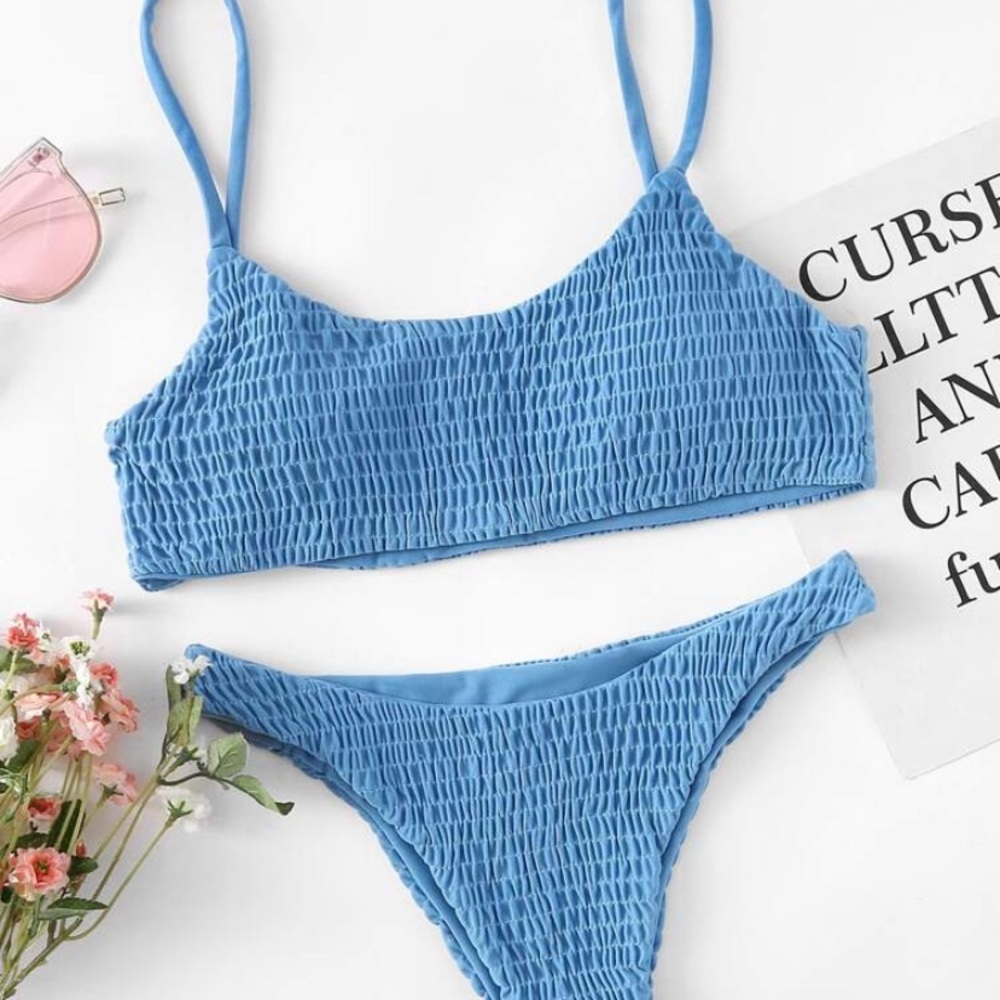 Blue smocked bikini set